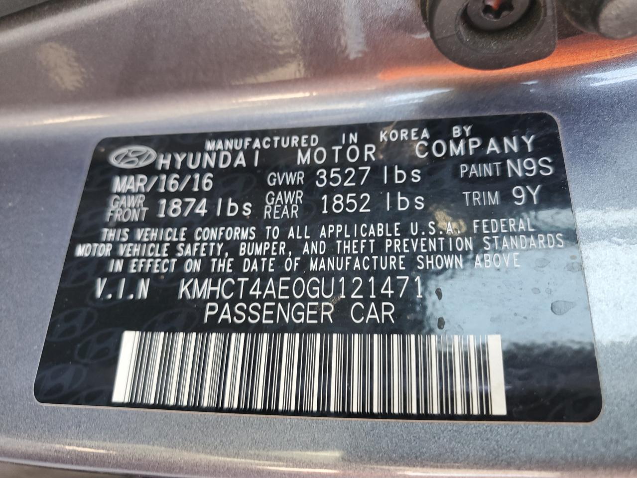 2016 Hyundai Accent Se VIN: KMHCT4AE0GU121471 Lot: 61827045