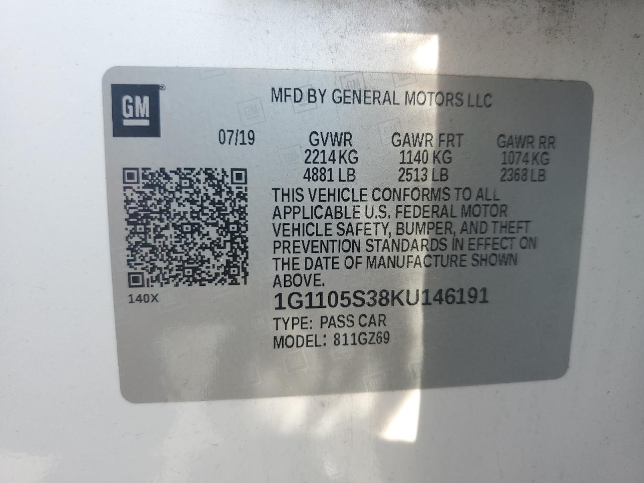CHEVROLET IMPALA 2019 VIN 1G1105S38KU146191 фото 12