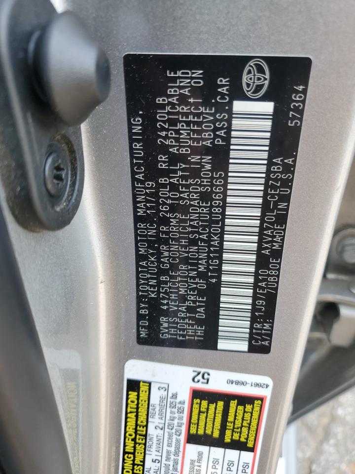 2020 Toyota Camry Se VIN: 4T1G11AK0LU896665 Lot: 58772145
