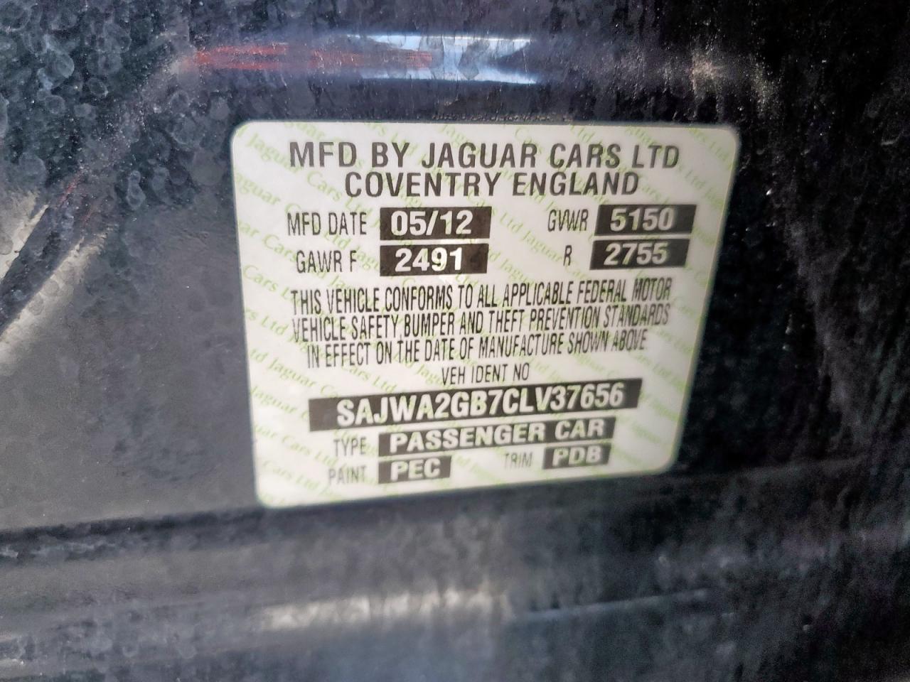 2012 Jaguar Xjl VIN: SAJWA2GB7CLV37656 Lot: 62450905
