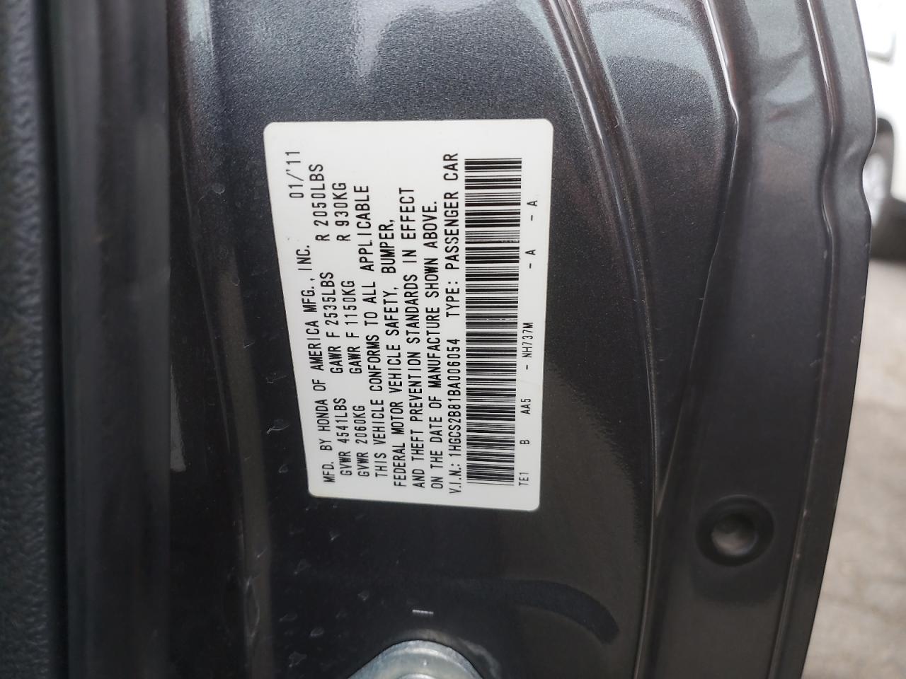 2011 Honda Accord Exl VIN: 1HGCS2B81BA006054 Lot: 60877065