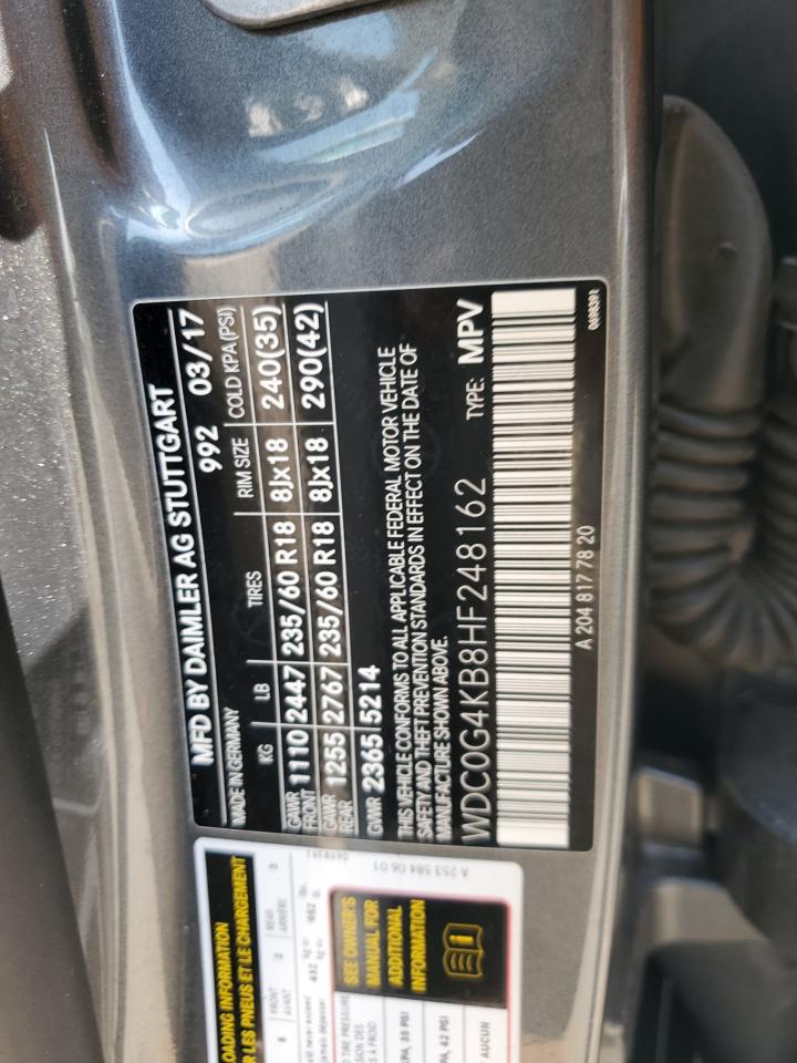 2017 Mercedes-Benz Glc 300 4Matic VIN: WDC0G4KB8HF248162 Lot: 60523825