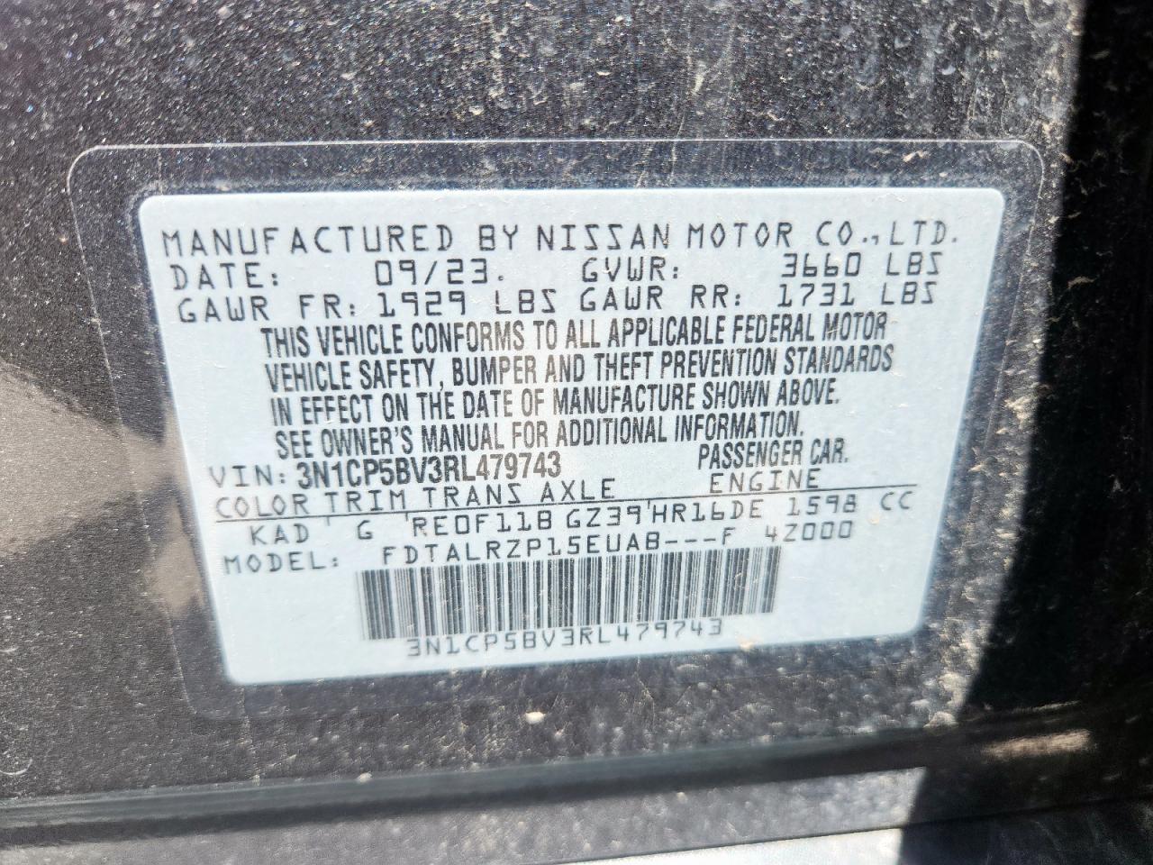 2024 Nissan Kicks S VIN: 3N1CP5BV3RL479743 Lot: 63194895