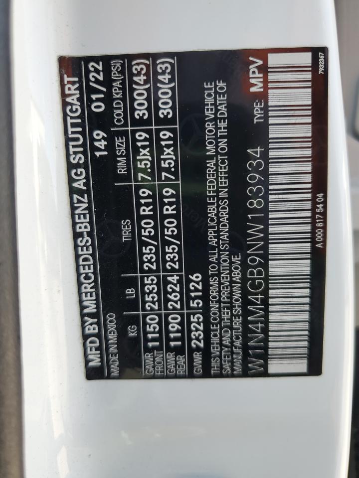 2022 Mercedes-Benz Glb 250 VIN: W1N4M4GB9NW183934 Lot: 62787445