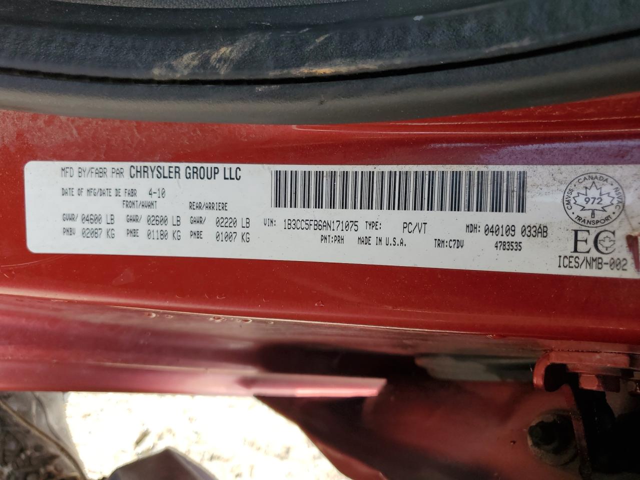 2010 Dodge Avenger R/T VIN: 1B3CC5FB6AN171075 Lot: 62183085