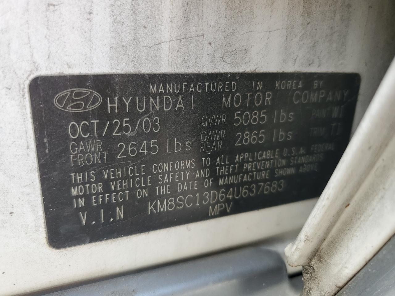 2004 Hyundai Santa Fe Gls VIN: KM8SC13D64U637683 Lot: 59868605