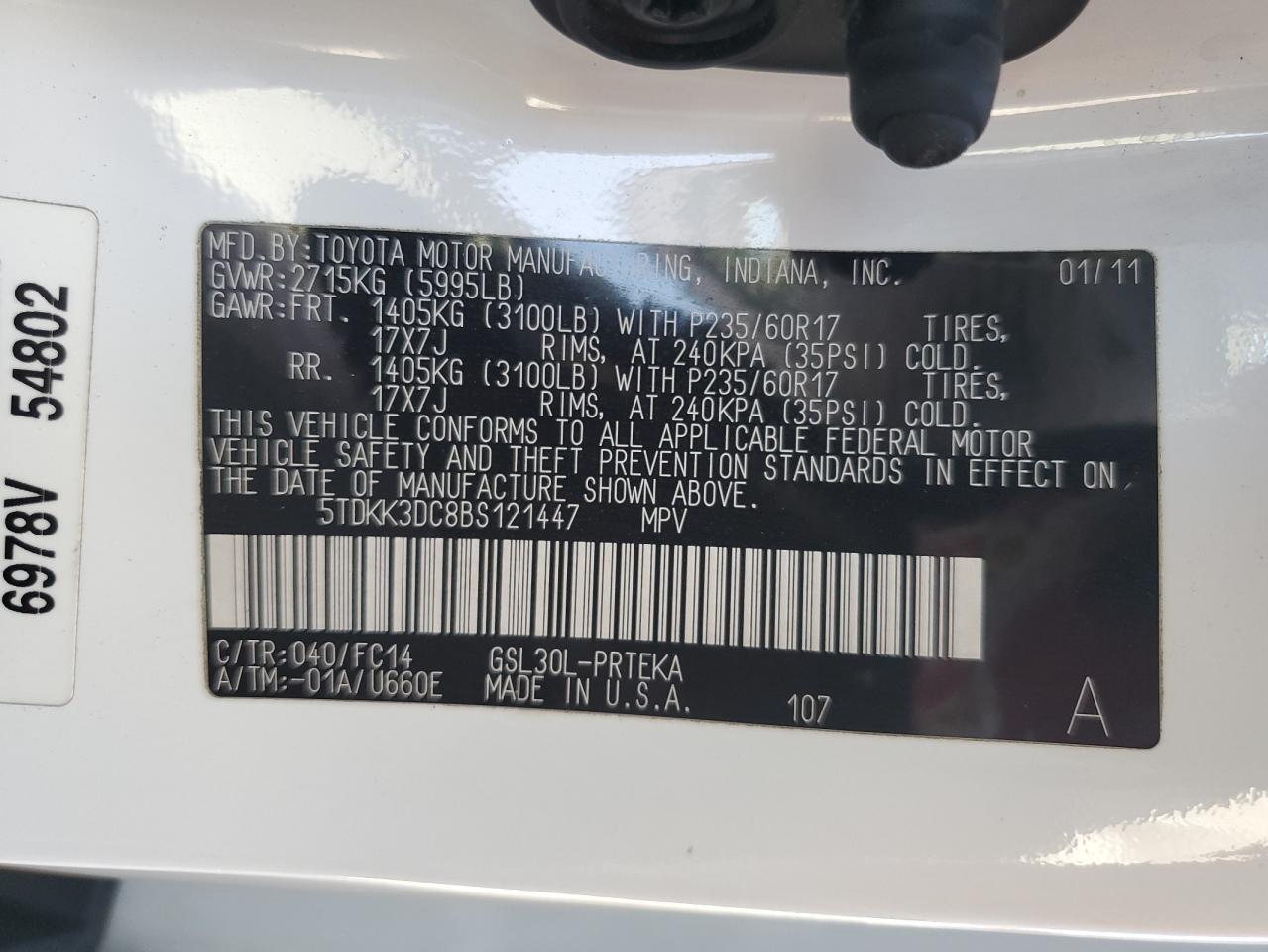 2011 Toyota Sienna Le VIN: 5TDKK3DC8BS121447 Lot: 62517105