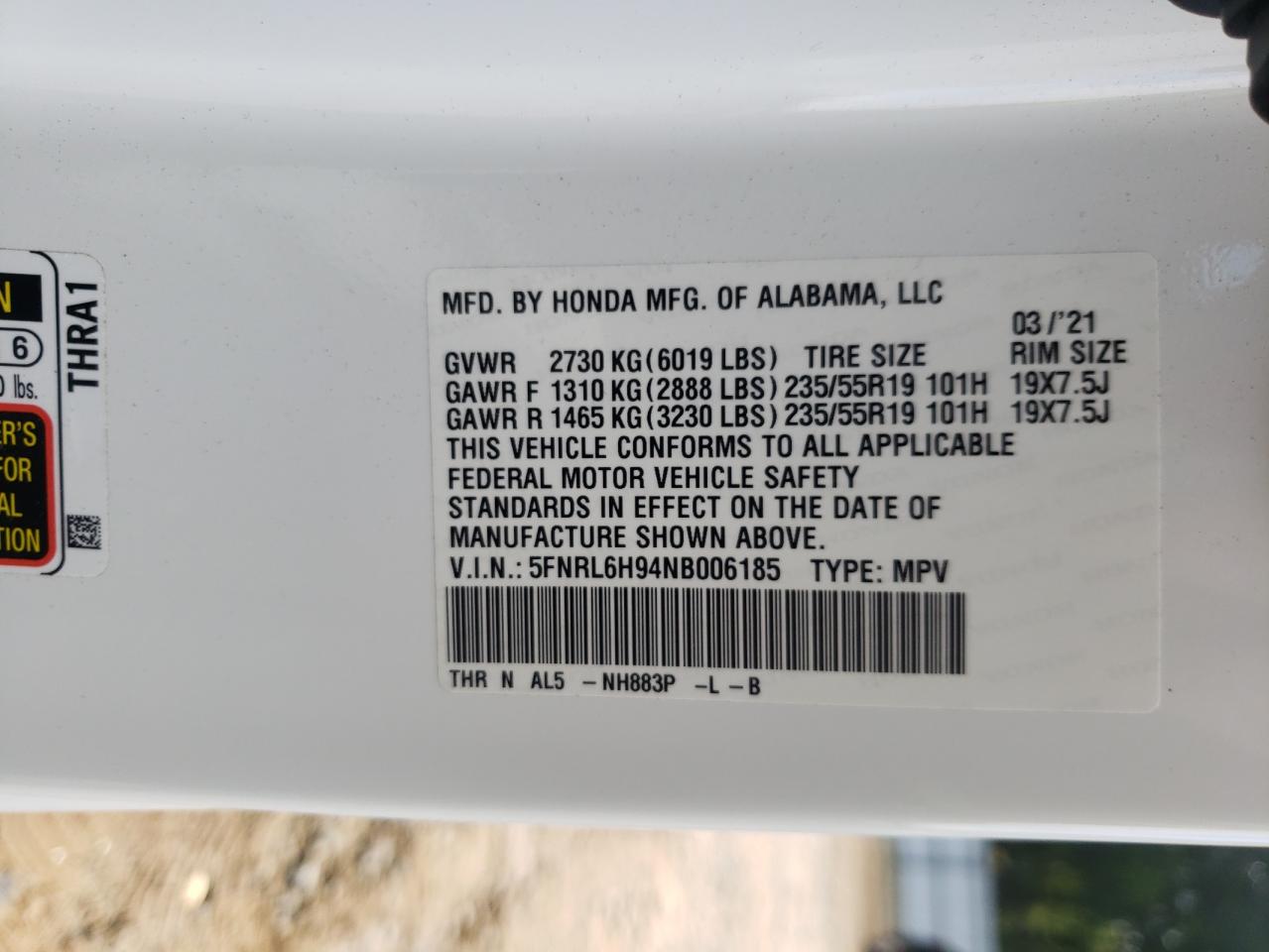 2022 Honda Odyssey Elite VIN: 5FNRL6H94NB006185 Lot: 61302425