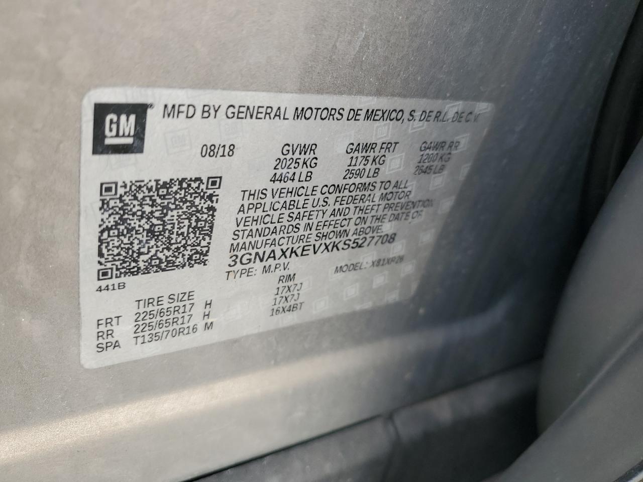 CHEVROLET EQUINOX 2019 VIN 3GNAXKEVXKS527708 фото 13
