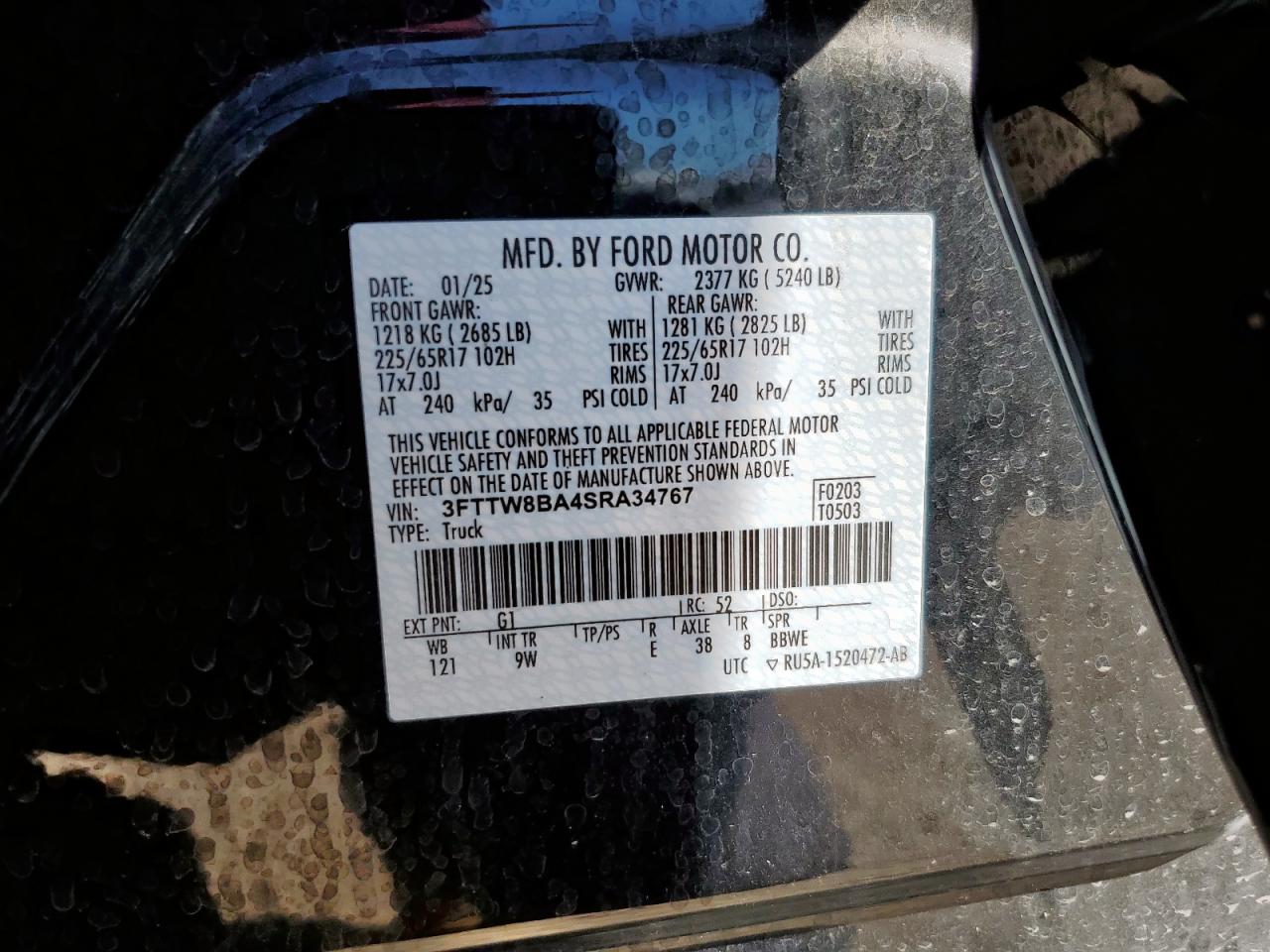 2025 Ford Maverick Xl VIN: 3FTTW8BA4SRA34767 Lot: 60441505