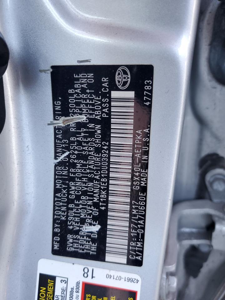 2013 Toyota Avalon Base VIN: 4T1BK1EB1DU039242 Lot: 62195065