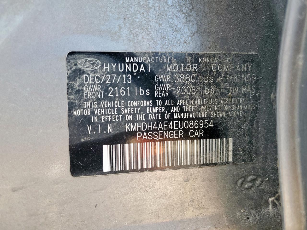 2014 Hyundai Elantra Se VIN: KMHDH4AE4EU086954 Lot: 61824265