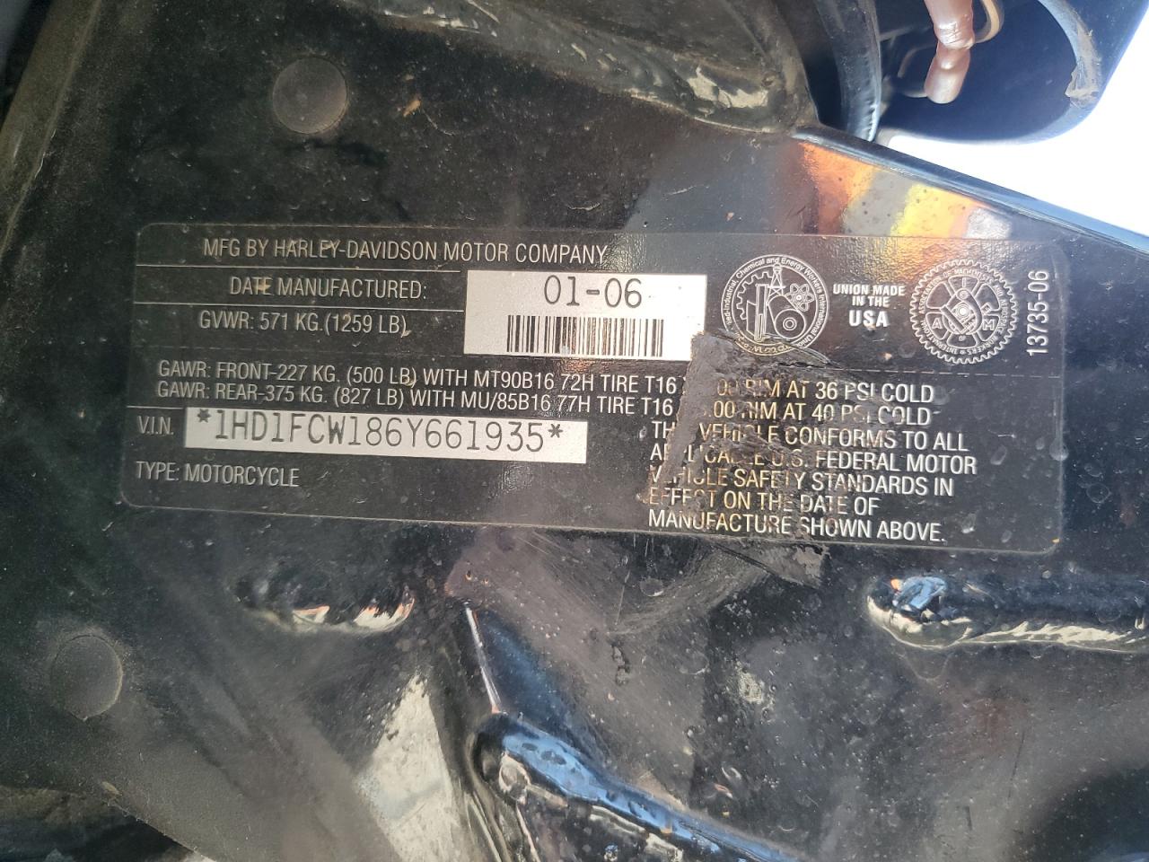 2006 Harley-Davidson Flhtcui VIN: 1HD1FCW186Y661935 Lot: 61396205
