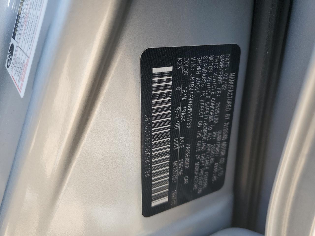 2022 Nissan Rogue Sport S VIN: JN1BJ1AV4NW581788 Lot: 62858085