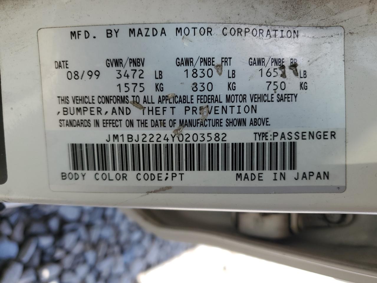2000 Mazda Protege Dx VIN: JM1BJ2224Y0203582 Lot: 62561055