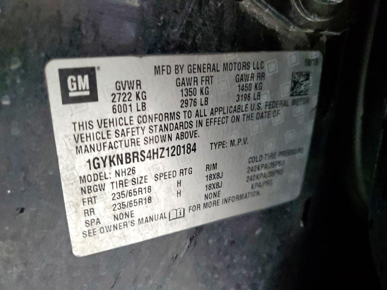 2017 Cadillac Xt5 Luxury VIN: 1GYKNBRS4HZ120184 Lot: 62662875