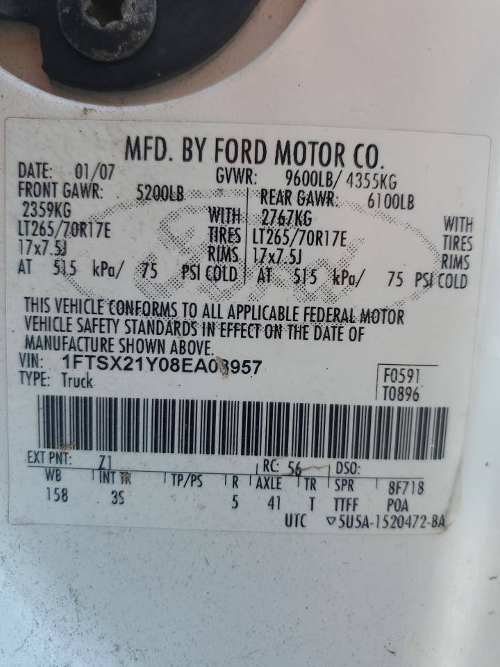 2008 Ford F250 Super Duty VIN: 1FTSX21Y08EA08957 Lot: 61457195