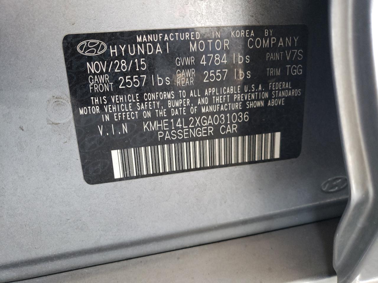 HYUNDAI SONATA 2016 VIN KMHE14L2XGA031036 фото 13