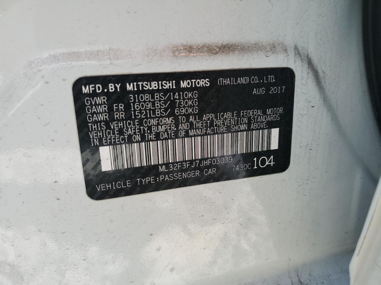 2018 Mitsubishi Mirage G4 Es VIN: ML32F3FJ7JHF03039 Lot: 62930855