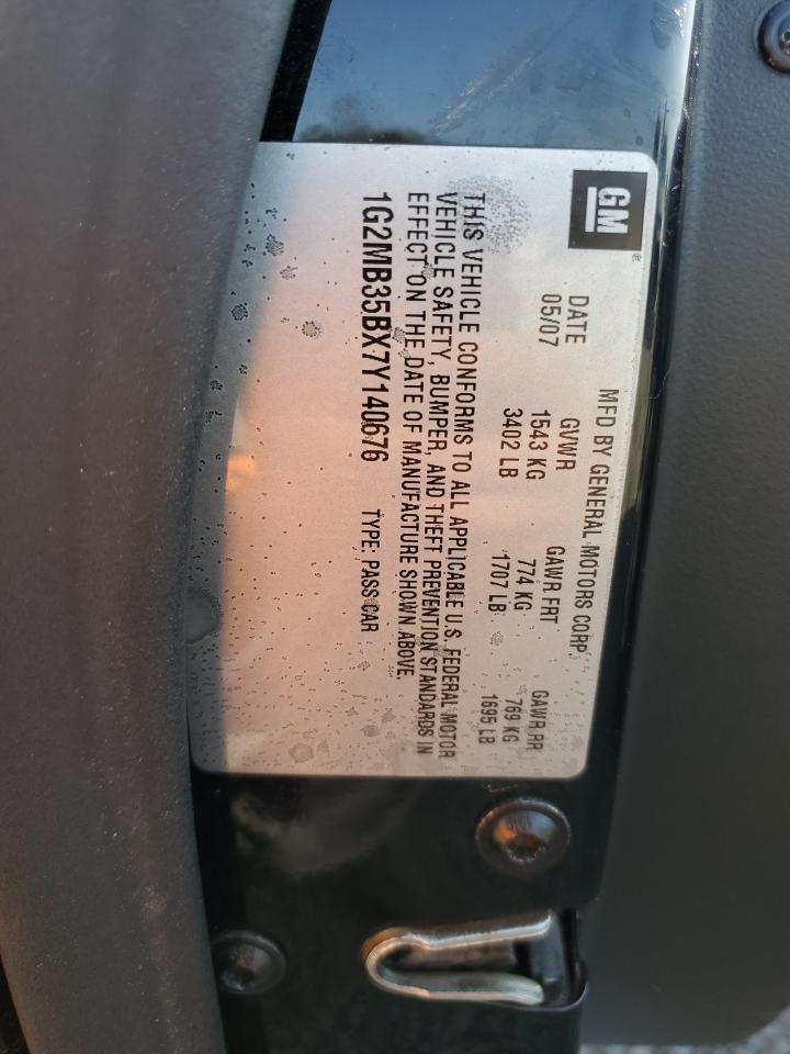 2007 Pontiac Solstice VIN: 1G2MB35BX7Y140676 Lot: 62403735
