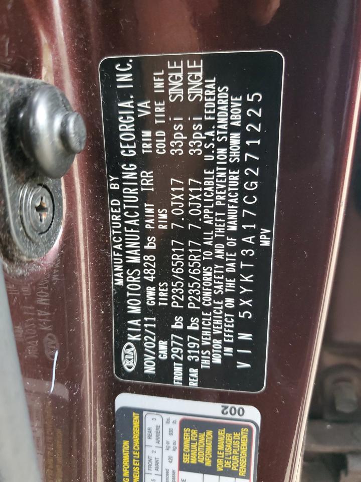 2012 Kia Sorento Base VIN: 5XYKT3A17CG271225 Lot: 62749565