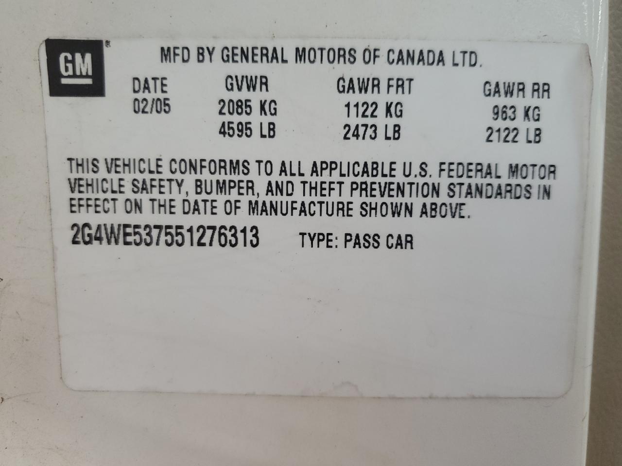 2005 Buick Lacrosse Cxs VIN: 2G4WE537551276313 Lot: 60305635
