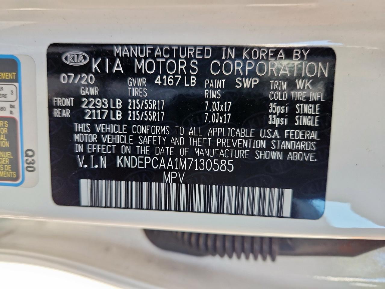 2021 Kia Seltos Lx VIN: KNDEPCAA1M7130585 Lot: 62945255