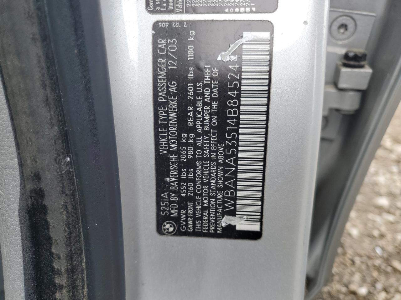 2004 BMW 525 I VIN: WBANA53514B845244 Lot: 59948155