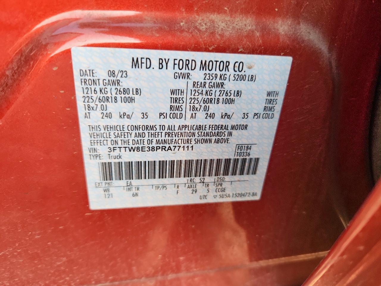 2023 Ford Maverick Xl VIN: 3FTTW8E38PRA77111 Lot: 60567105