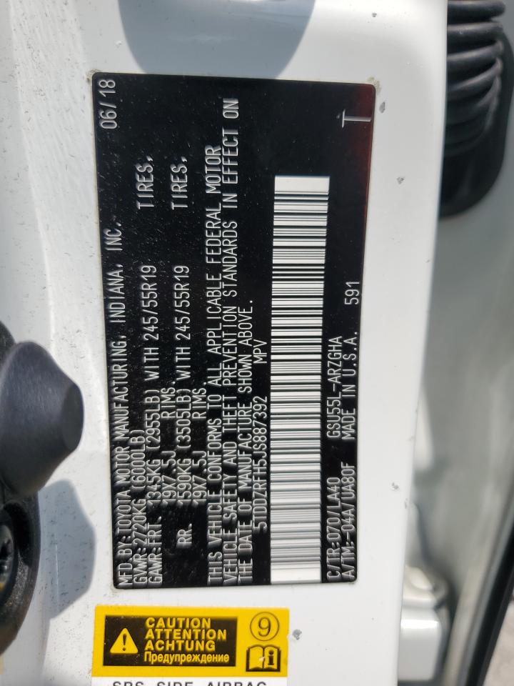 TOYOTA HIGHLANDER 2018 VIN 5TDDZRFH5JS887392 zdjęcie 13