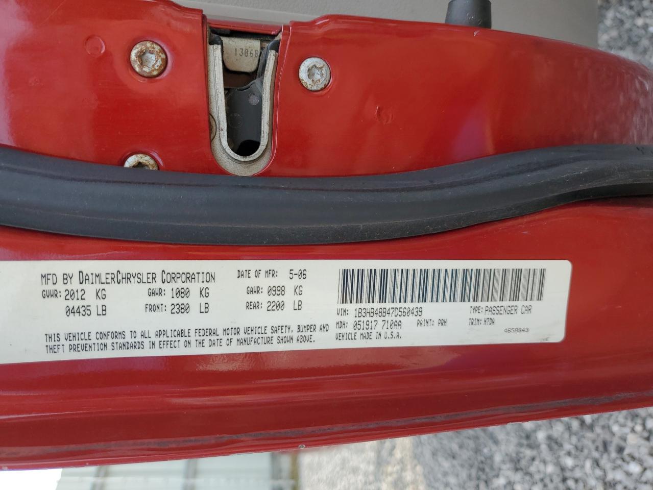 2007 Dodge Caliber Sxt VIN: 1B3HB48B47D560439 Lot: 59560375