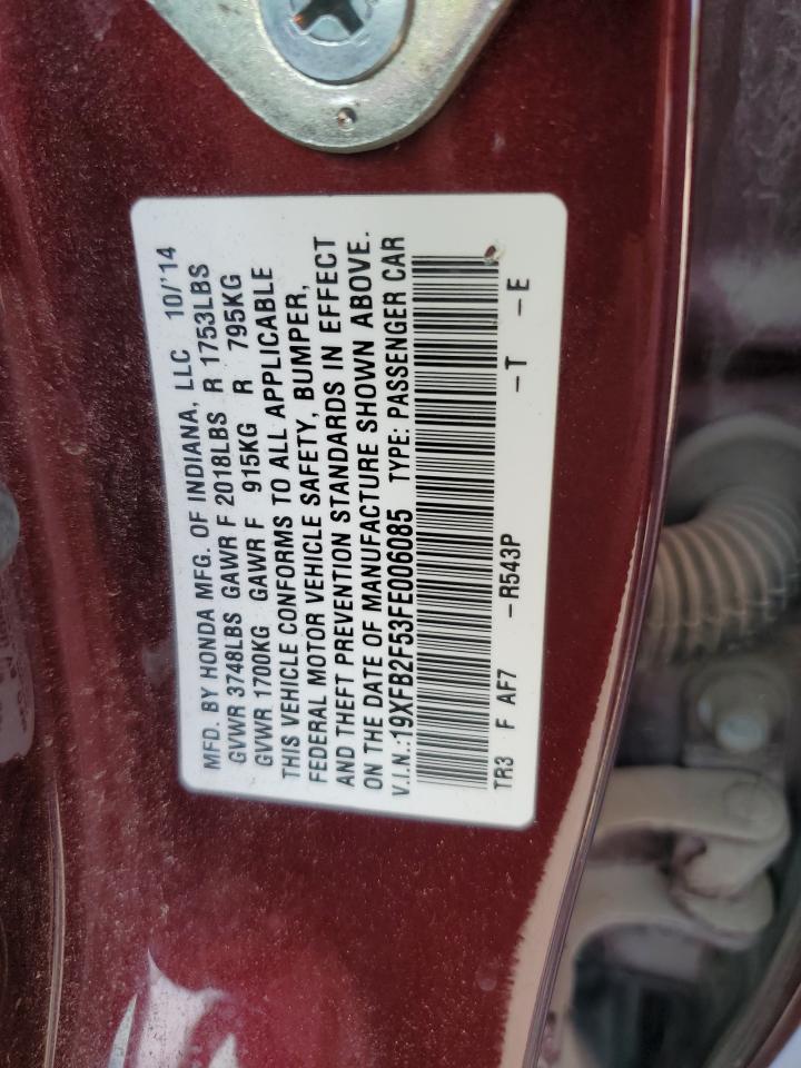 2015 Honda Civic Lx VIN: 19XFB2F53FE006085 Lot: 62768595