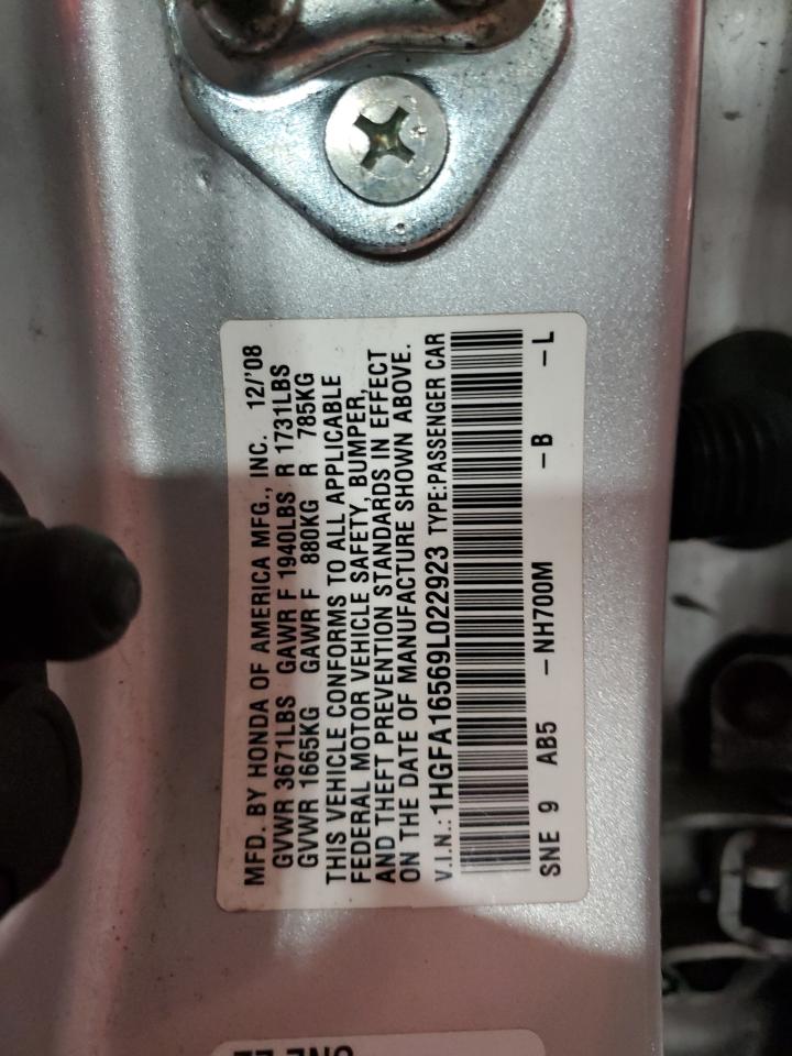 2009 Honda Civic Lx VIN: 1HGFA16569L022923 Lot: 61857425