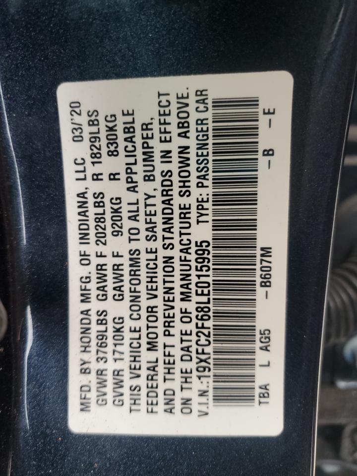 2020 Honda Civic Lx VIN: 19XFC2F68LE015995 Lot: 62934995