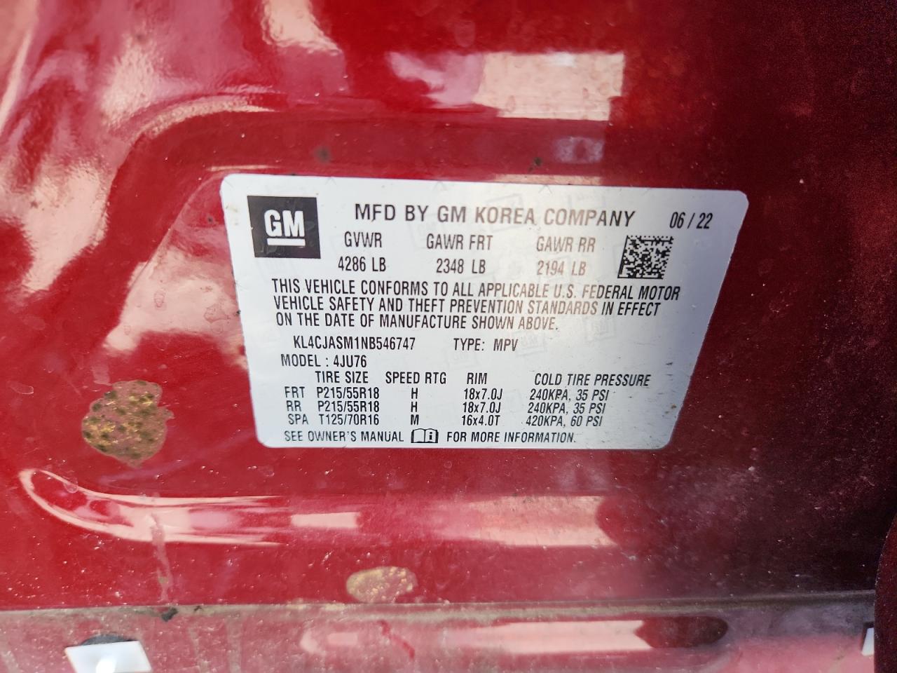 2022 Buick Encore Preferred VIN: KL4CJASM1NB546747 Lot: 62166825