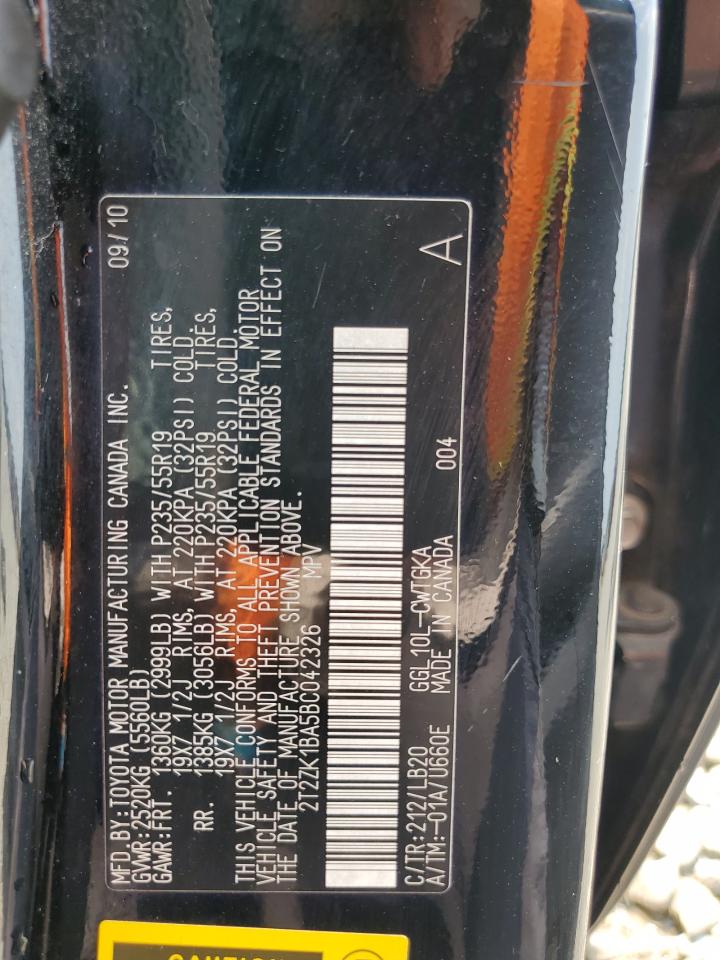 2011 Lexus Rx 350 VIN: 2T2ZK1BA5BC042326 Lot: 59341325