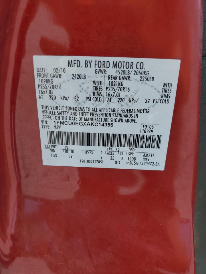FORD ESCAPE 2010 VIN 1FMCU0EGXAKC14356 photo 13