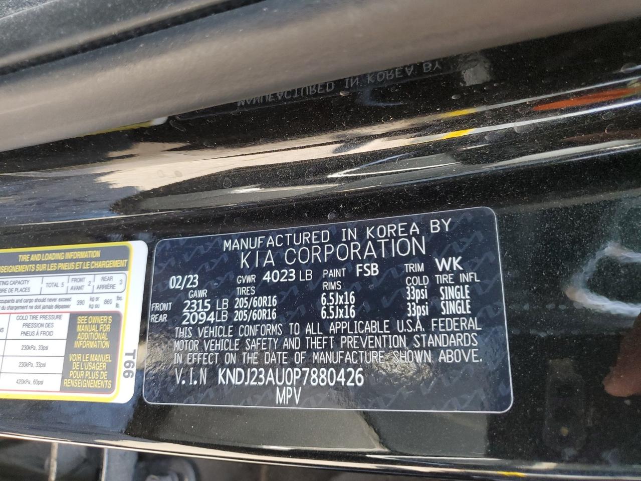 2023 Kia Soul Lx VIN: KNDJ23AU0P7880426 Lot: 57955005