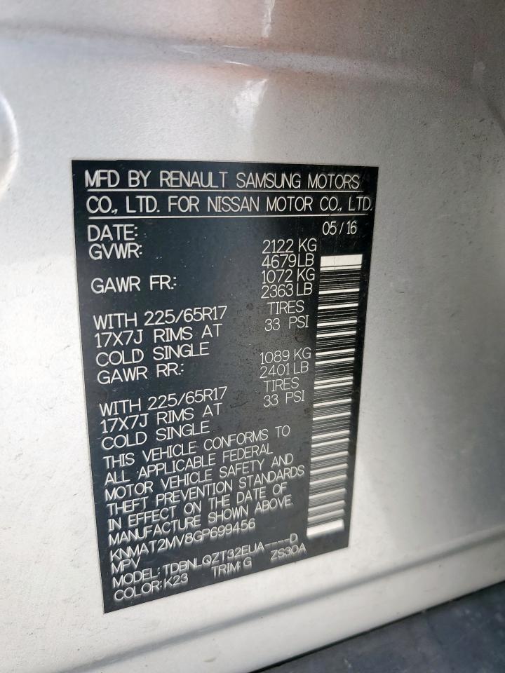 NISSAN ROGUE 2016 VIN KNMAT2MV8GP699456 фото 13