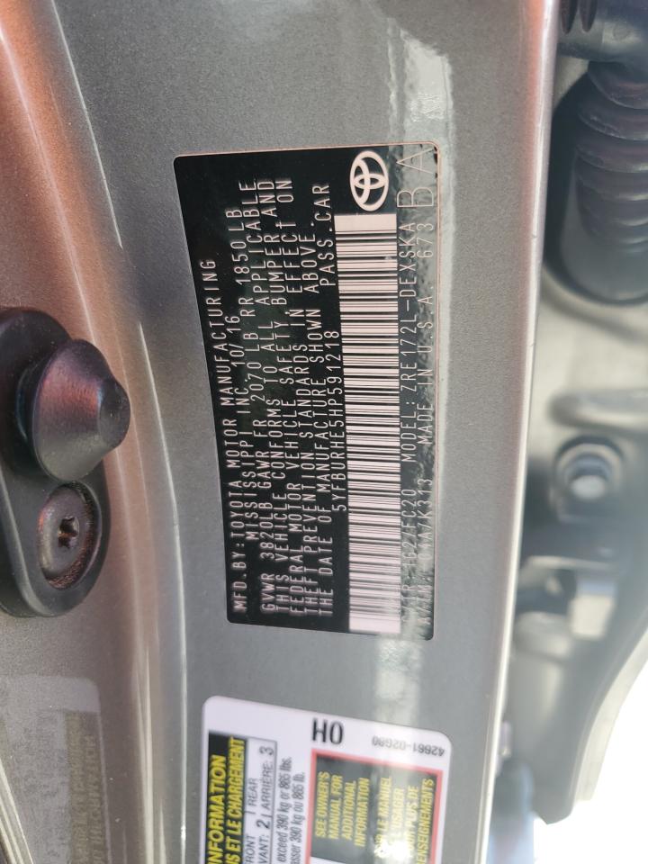 2017 Toyota Corolla L VIN: 5YFBURHE5HP591218 Lot: 62511535