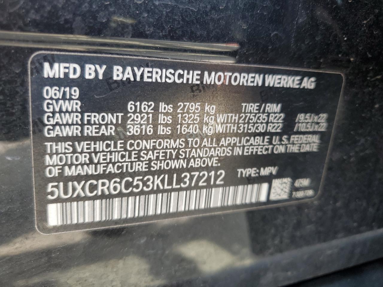 2019 BMW X5 xDrive40I VIN: 5UXCR6C53KLL37212 Lot: 61908365