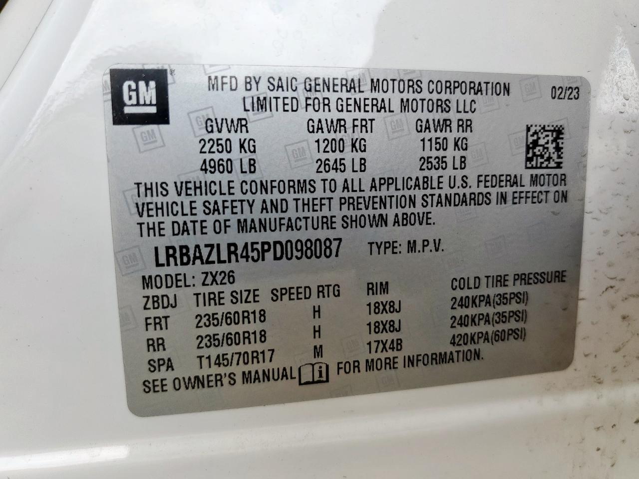 2023 Buick Envision Preferred VIN: LRBAZLR45PD098087 Lot: 60685725
