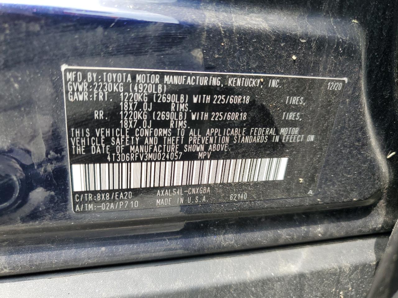 2021 Toyota Rav4 Limited VIN: 4T3D6RFV3MU024057 Lot: 58911155