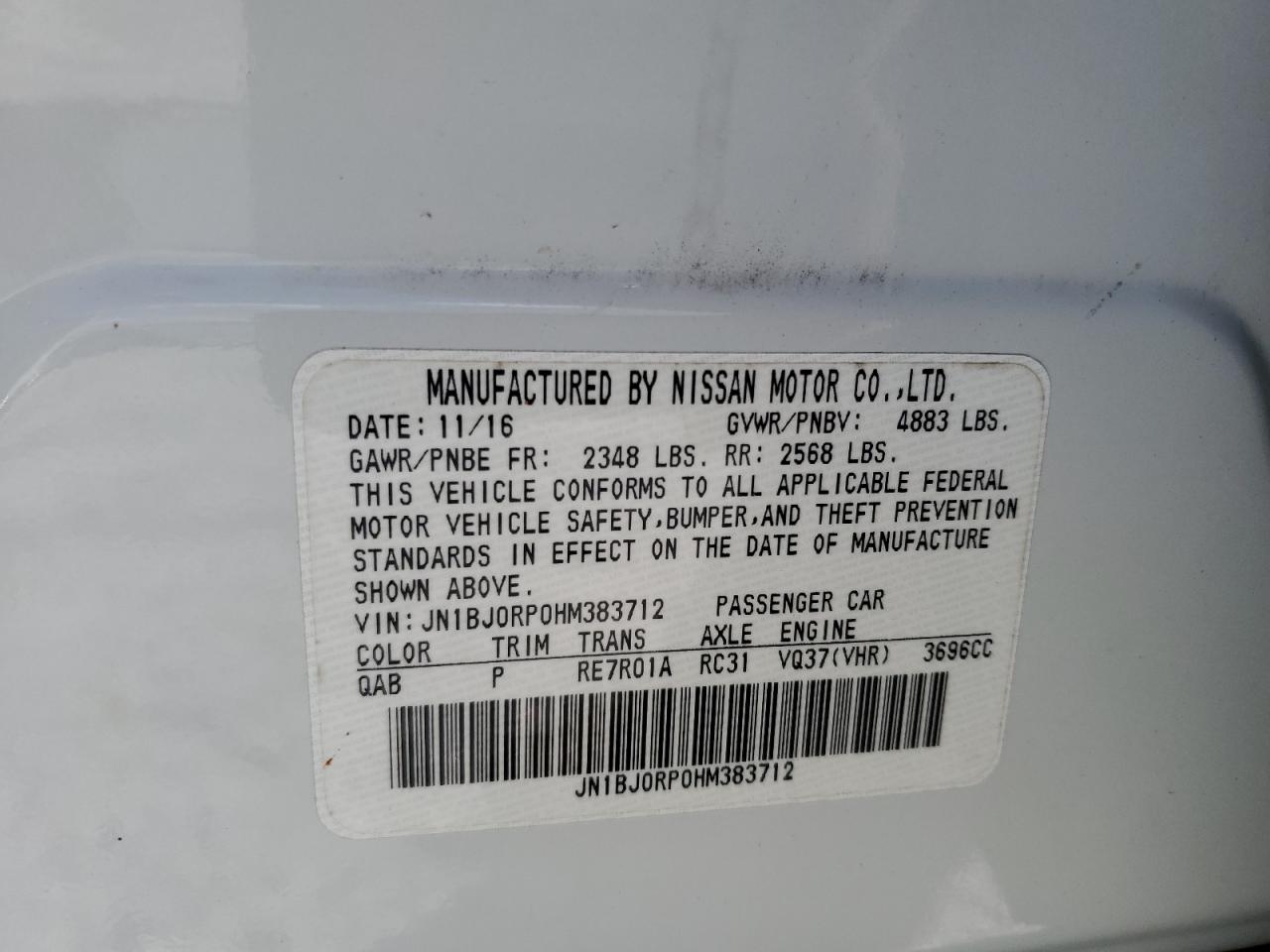 2017 Infiniti Qx50 VIN: JN1BJ0RP0HM383712 Lot: 61245875