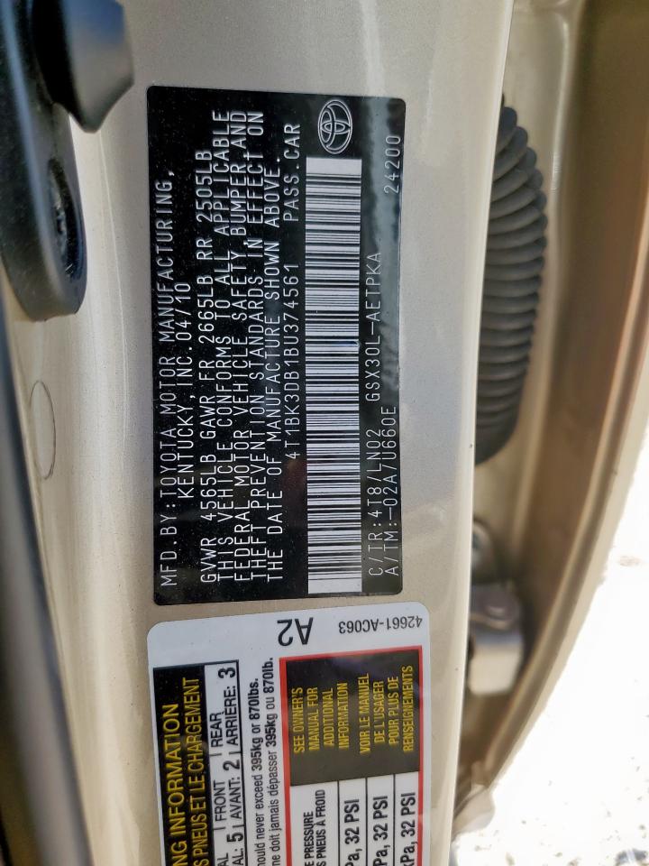 2011 Toyota Avalon Base VIN: 4T1BK3DB1BU374561 Lot: 62483005
