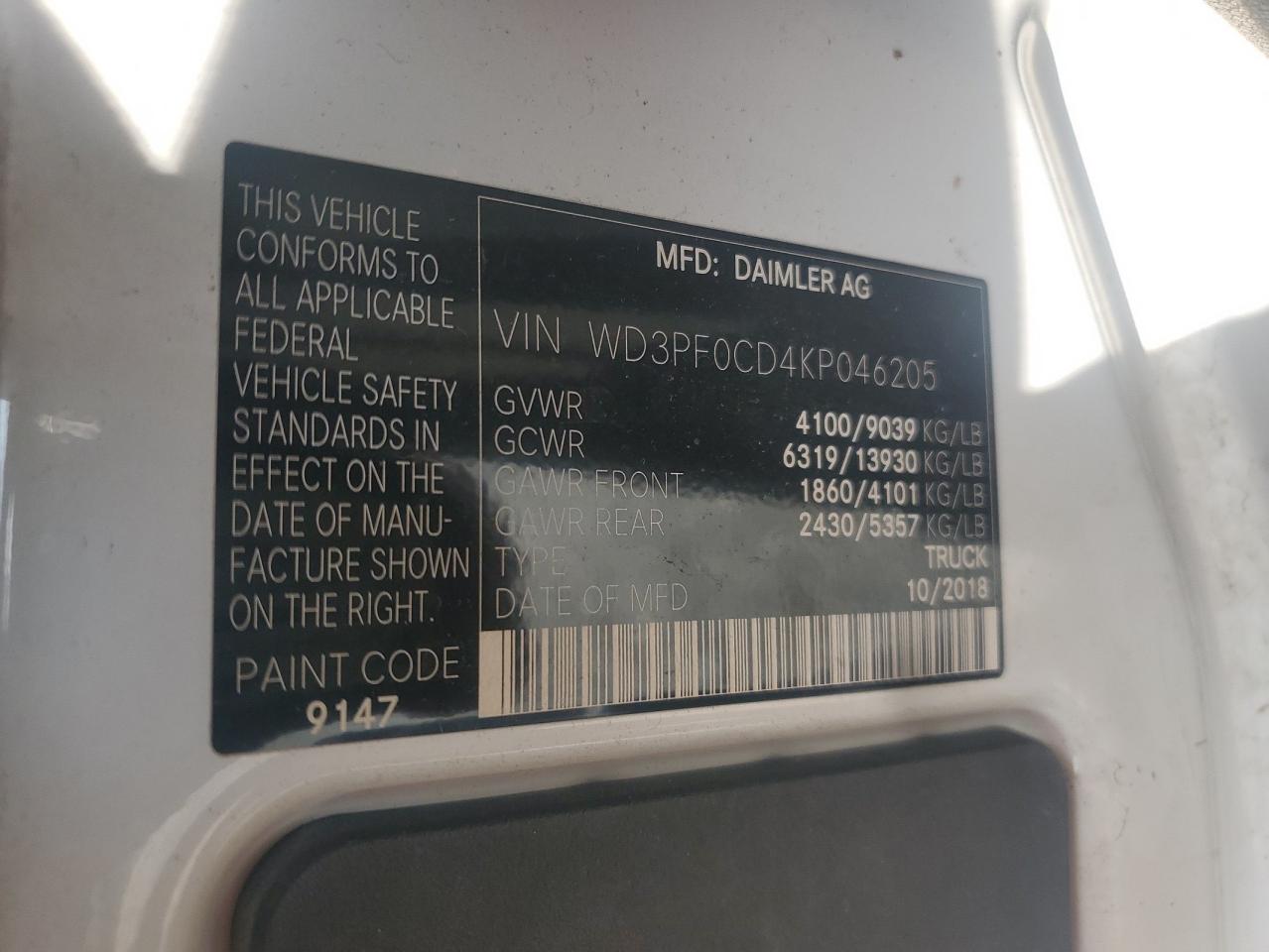 2019 Mercedes-Benz Sprinter 2500/3500 VIN: WD3PF0CD4KP046205 Lot: 60879325
