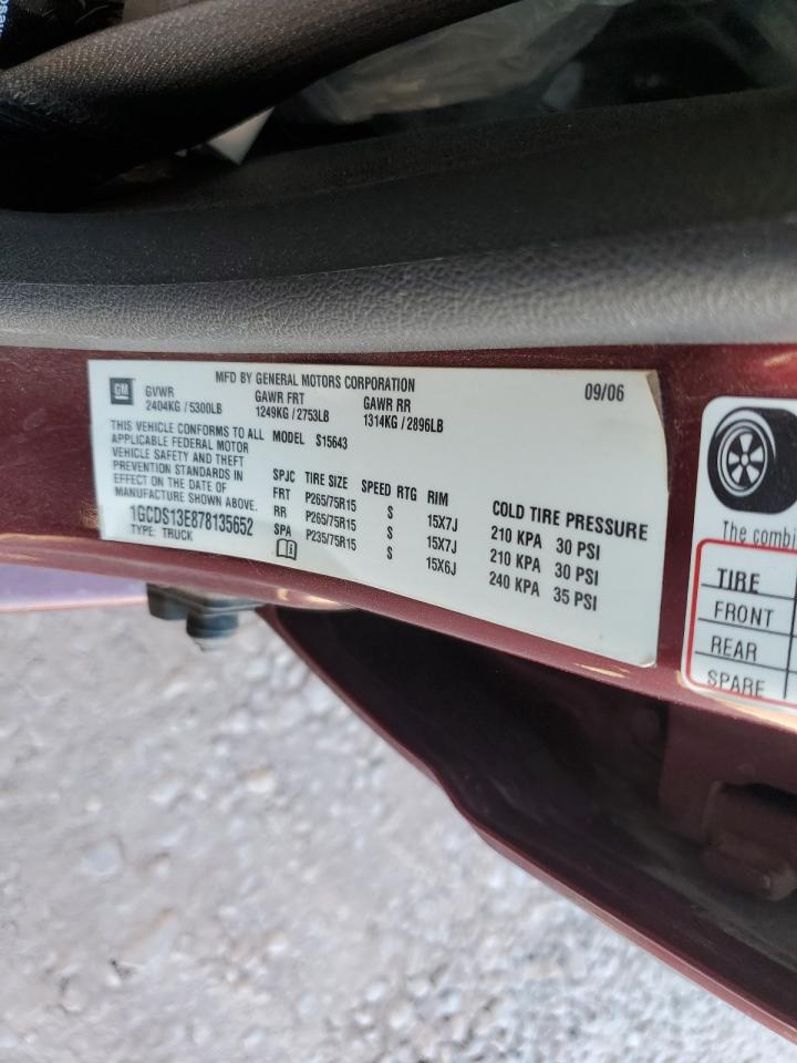 2007 Chevrolet Colorado VIN: 1GCDS13E878135652 Lot: 63141905