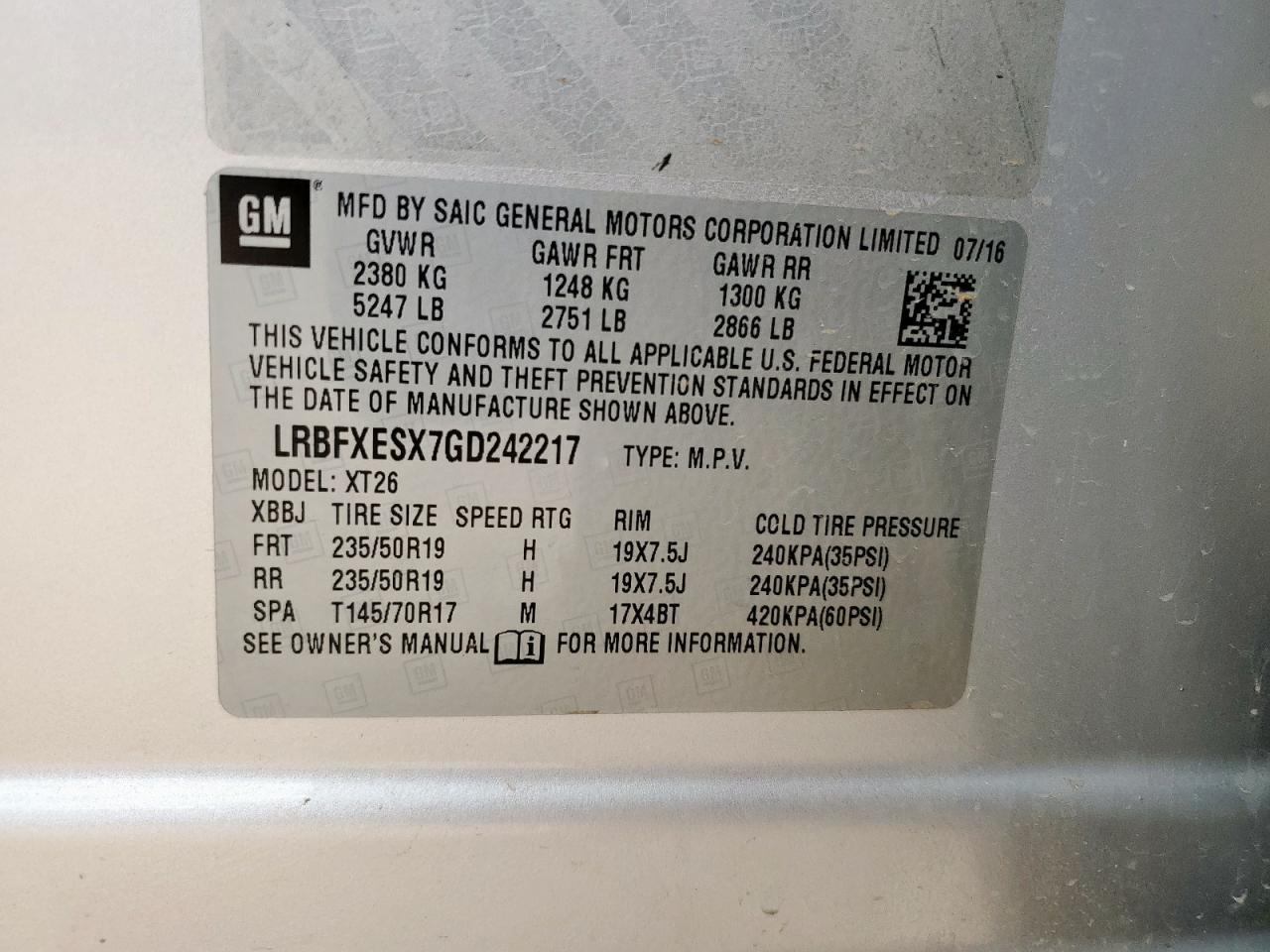 2016 Buick Envision Premium VIN: LRBFXESX7GD242217 Lot: 62680545