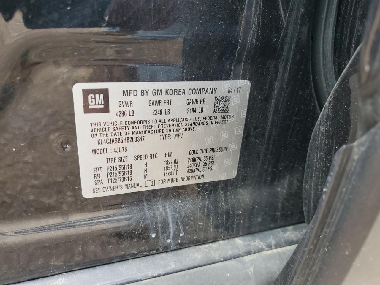 2017 Buick Encore Preferred VIN: KL4CJASB5HB200347 Lot: 62189515