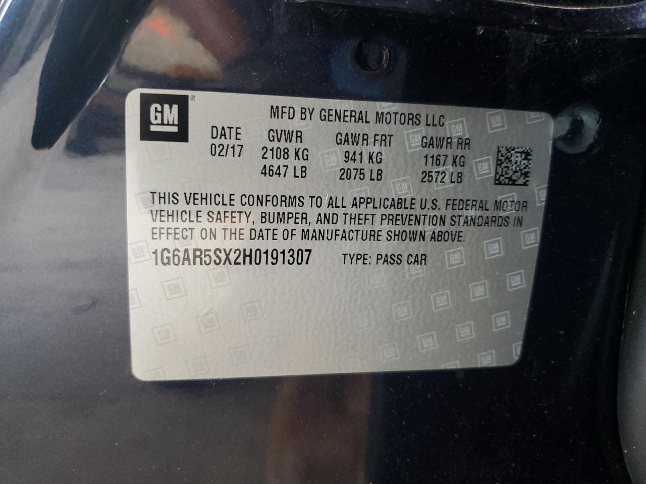 2017 Cadillac Cts Luxury VIN: 1G6AR5SX2H0191307 Lot: 62635805